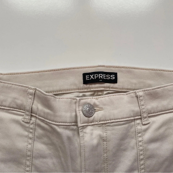 EXPRESS High Waisted Stretch Straight Cropped Cinched Hem Utility Pant in Beige - Picture 12 of 13